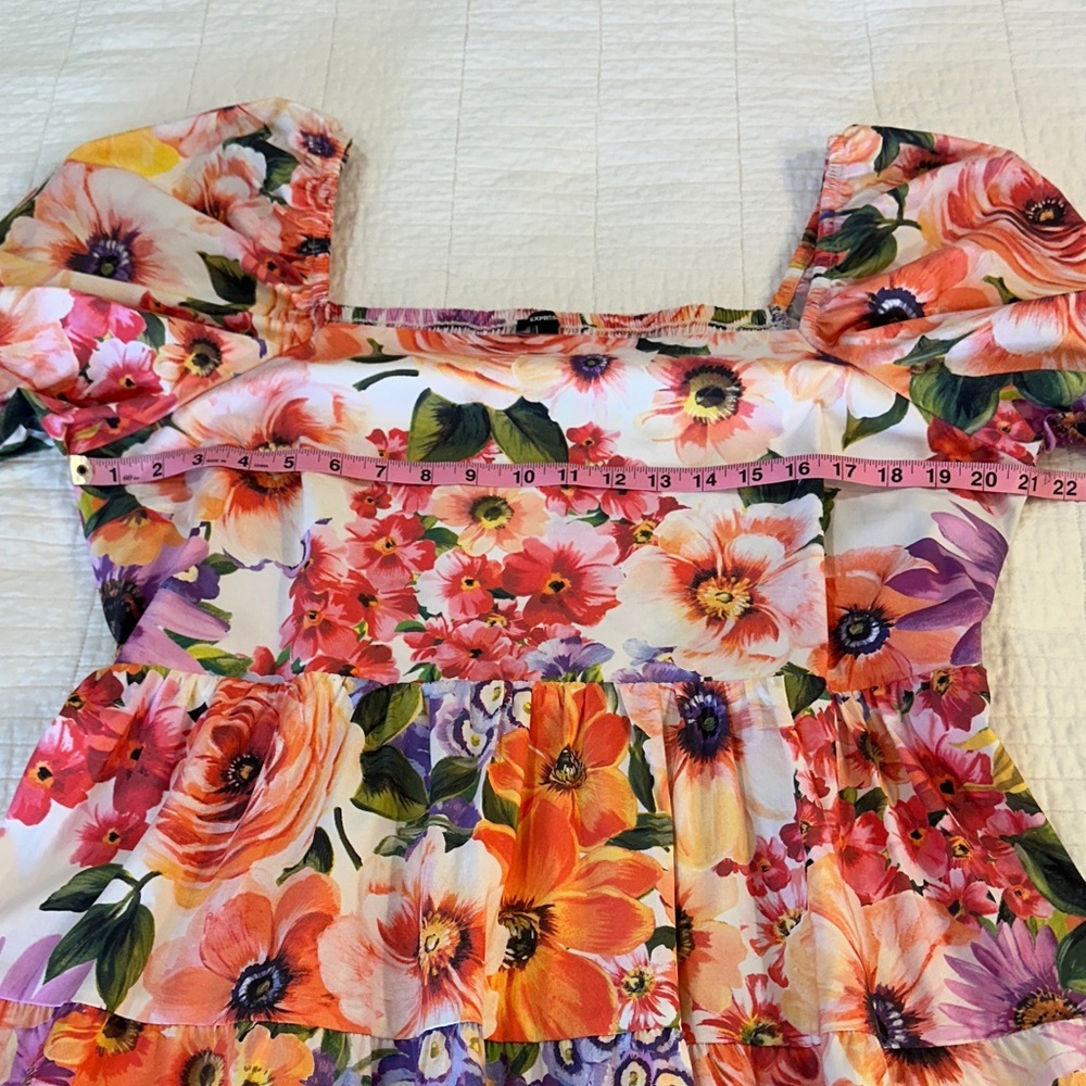 Express Floral Puff Sleeve XL Cottagecore Tiered Mini Dress Spring Garden Party - Picture 4 of 8